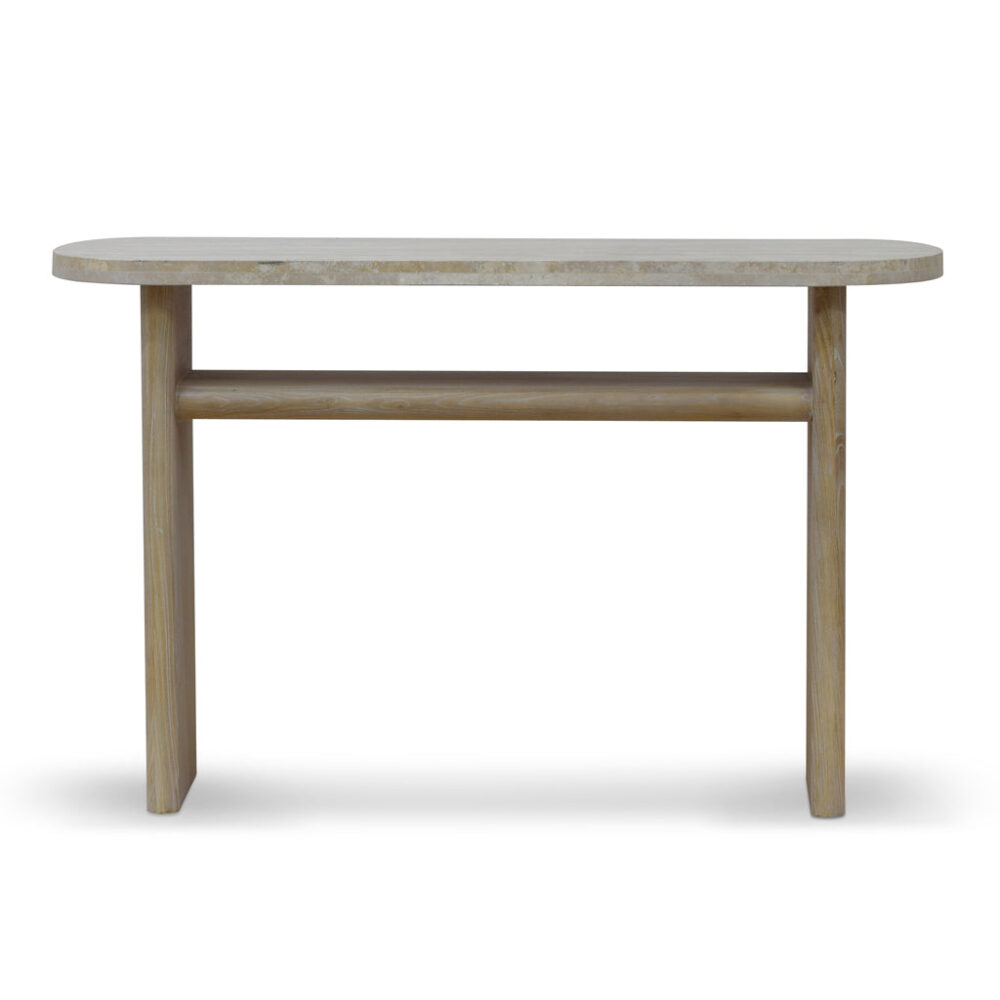 Agosti Travertine Marble 1.22m Console Table - White Wash - Image 4