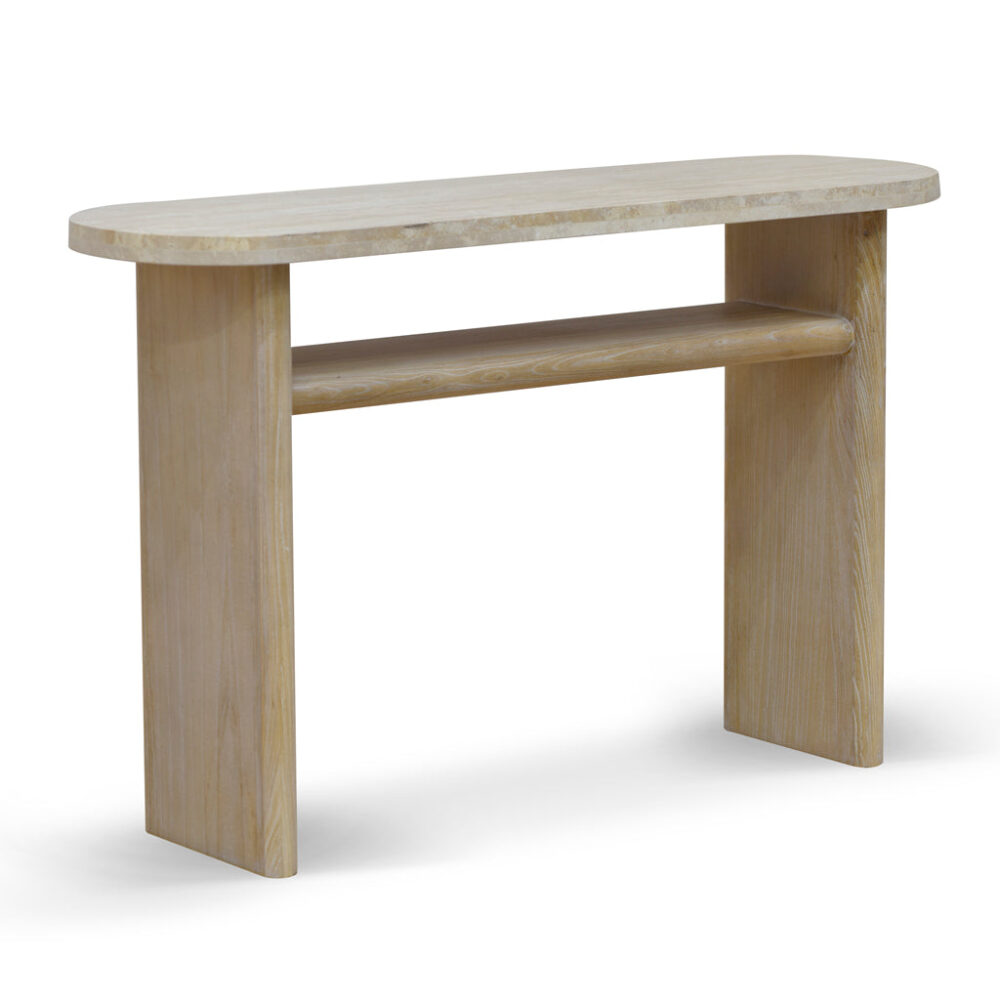 Agosti Travertine Marble 1.22m Console Table - White Wash - Image 3