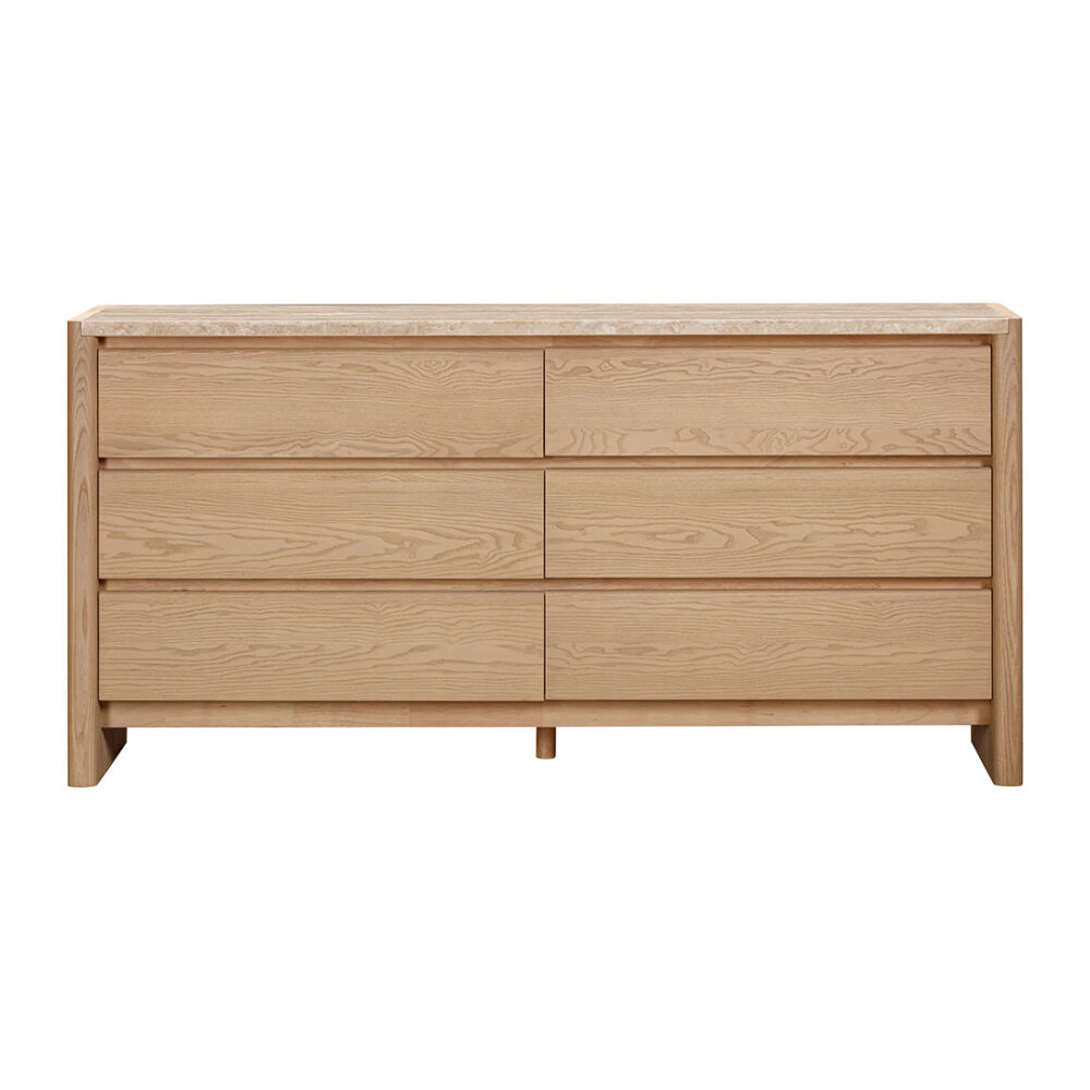 Linden 1.6m Travertine Chest of Drawers - Cr?me Ash