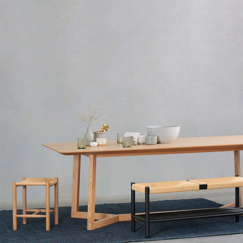 Erika 110cm Black Oak Bench - Natural Seat - Image 2