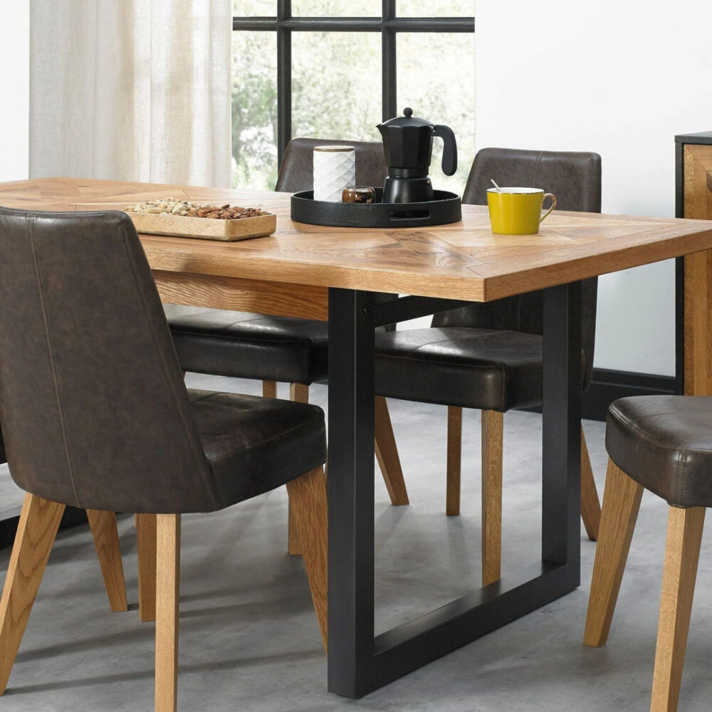 Percy 4-6 Seater Extendable Dining Table - European Knotty Oak and Peppercorn - Image 2