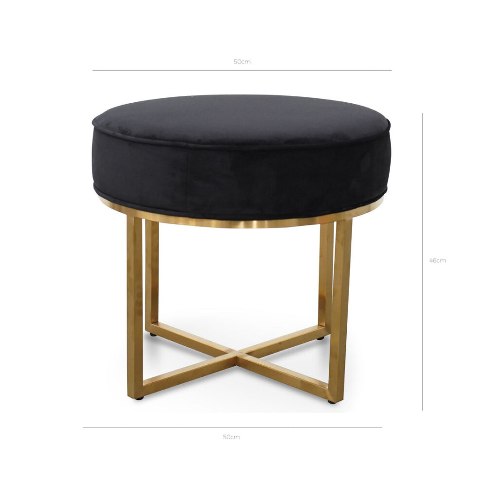 Bianka Black Velvet Ottoman - Brushed Gold Base - Image 11