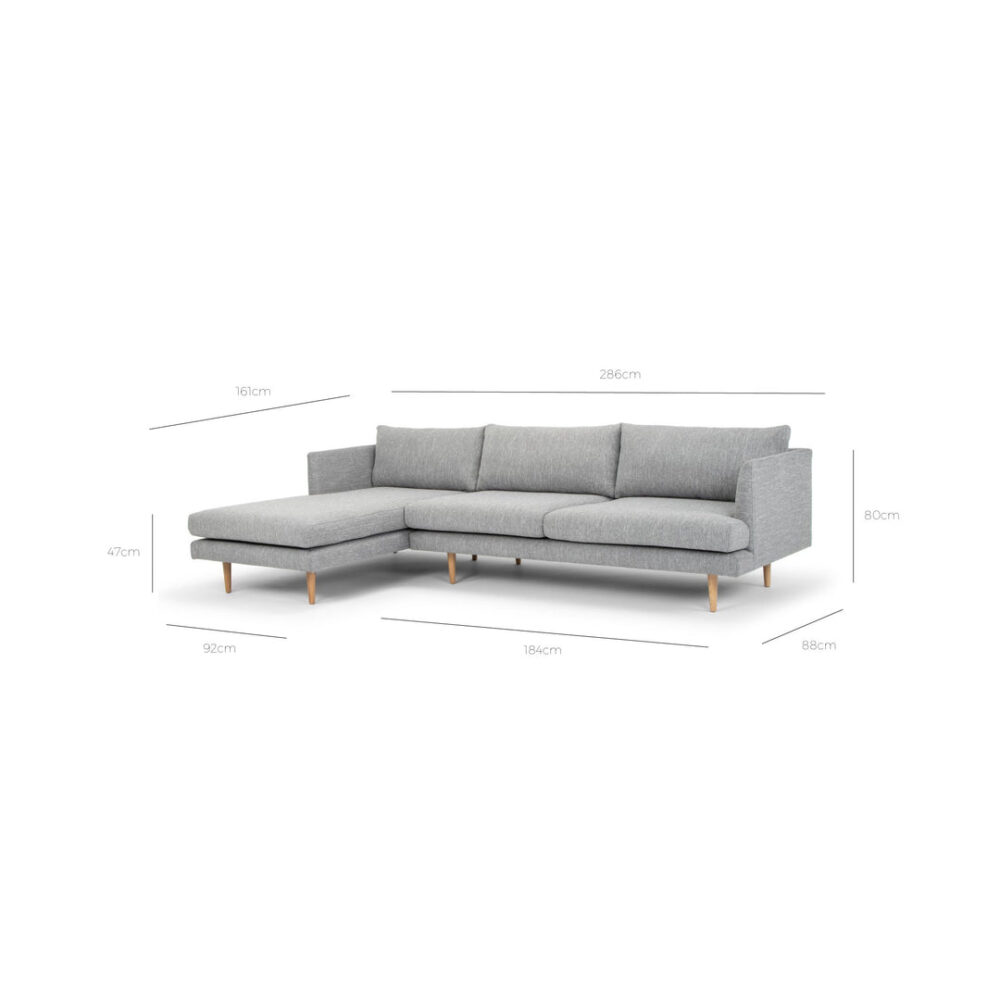 Denmark 3 Seater With Left Chaise Fabric Sofa - Graphite Grey with Natural Legs - Image 8