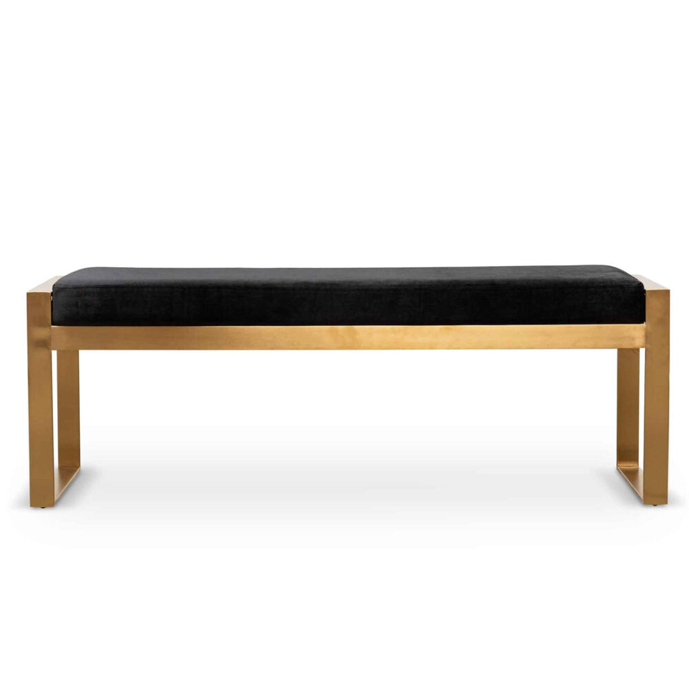 Carson Black Velvet Ottoman - Gold Base - Image 2