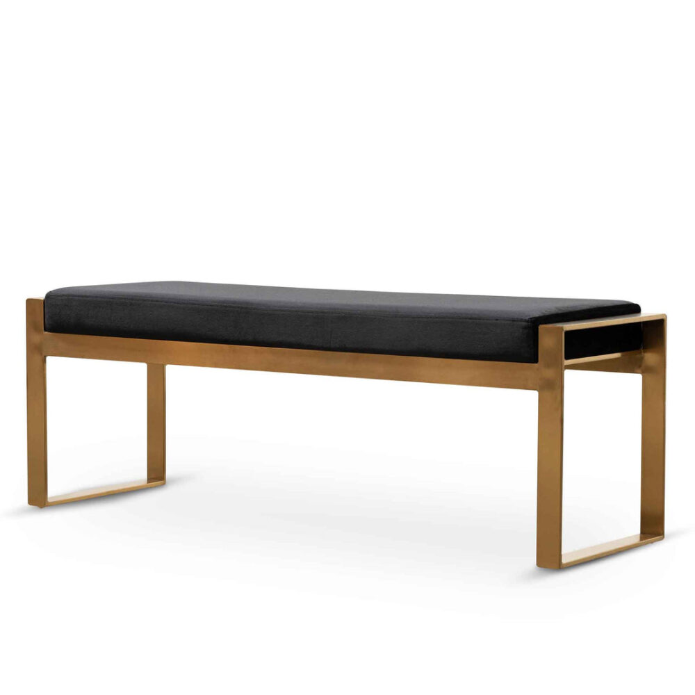 Carson Black Velvet Ottoman - Gold Base - Image 3