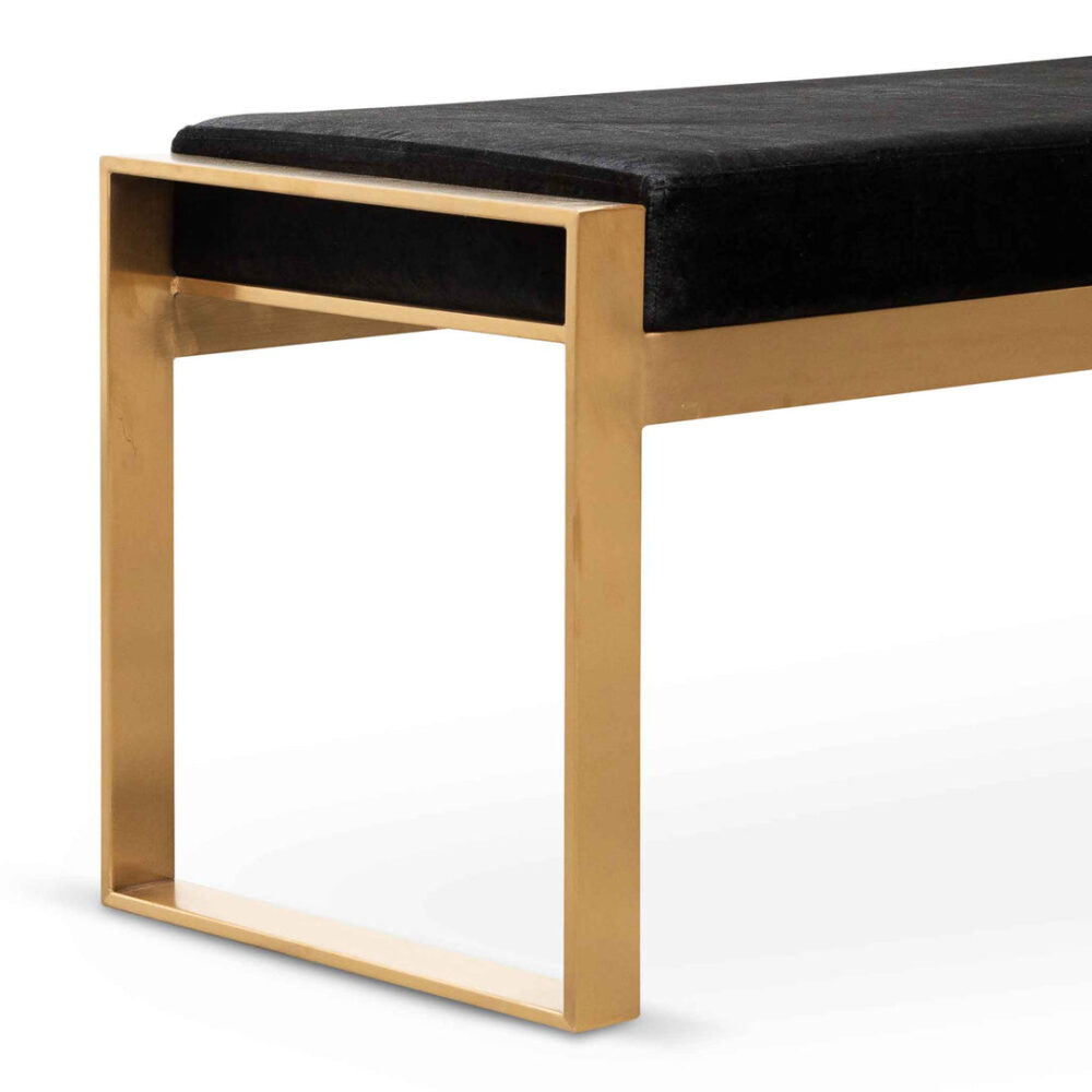Carson Black Velvet Ottoman - Gold Base - Image 4
