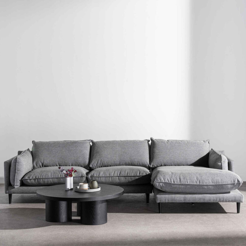 Lucio 4 Seater Right Chaise Fabric Sofa - Graphite Grey - Image 2