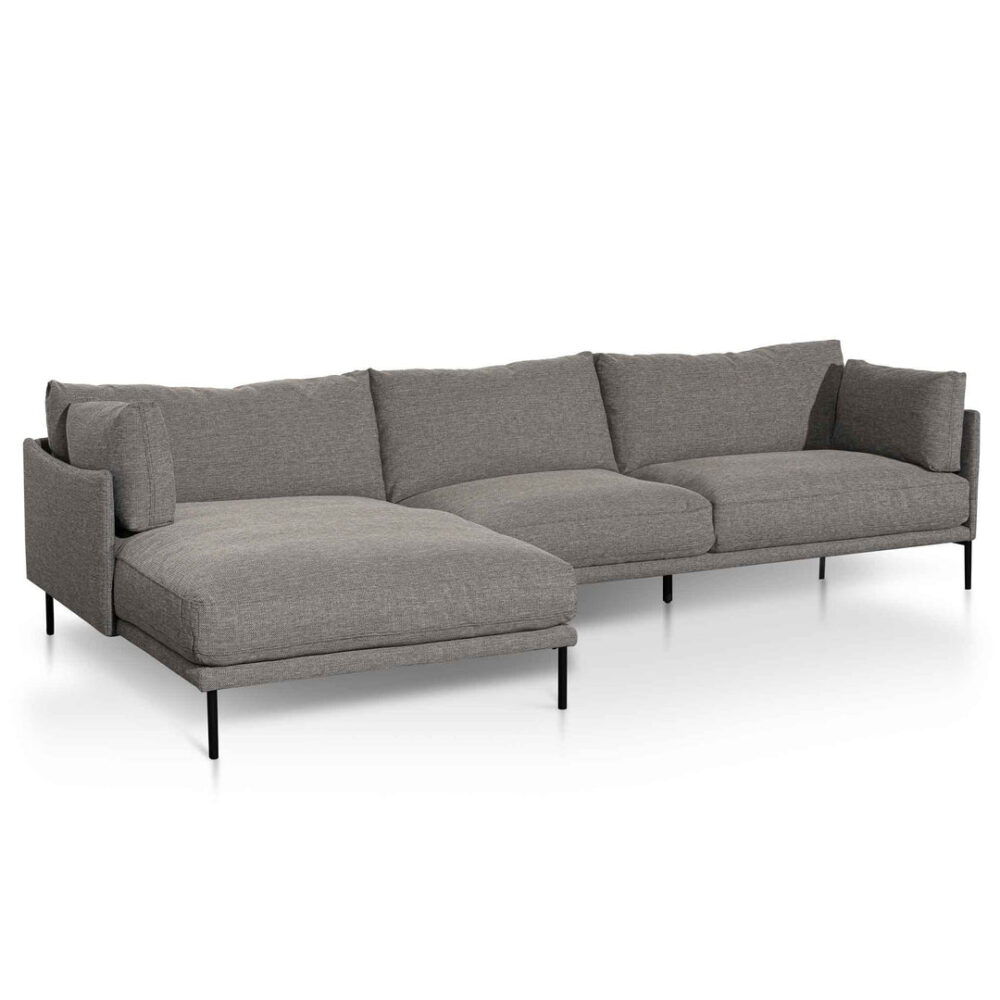 Emilis 4 Seater Left Chaise Fabric Sofa - Graphite Grey - Image 3