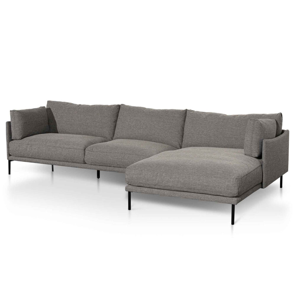 Emilis 4 Seater Right Chaise Fabric Sofa - Graphite Grey