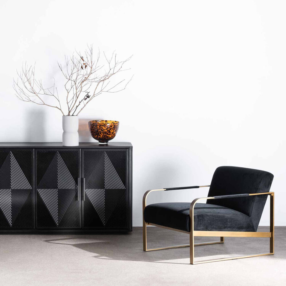Hadiya Black Velvet Armchair - Antique Golden Frame - Image 2