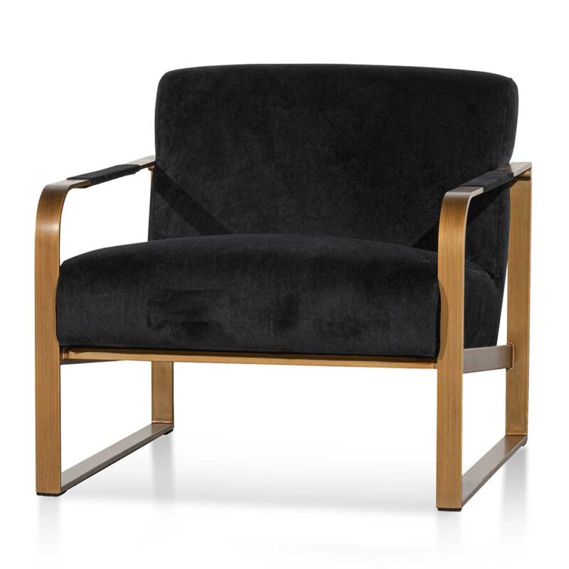 Hadiya Black Velvet Armchair - Antique Golden Frame