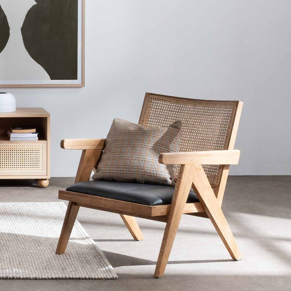 Castro Rattan Armchair - Distress Natural and Black Seat - Image 2