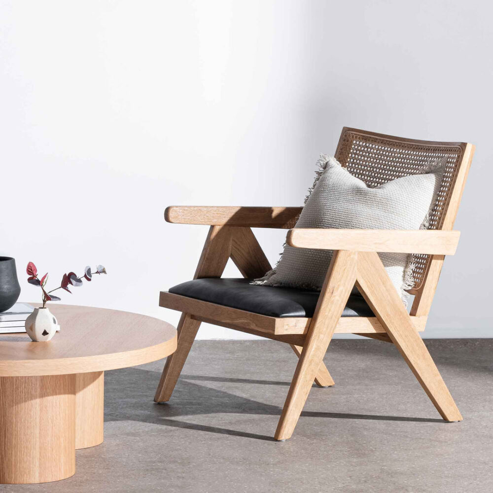 Castro Rattan Armchair - Distress Natural and Black Seat - Image 3