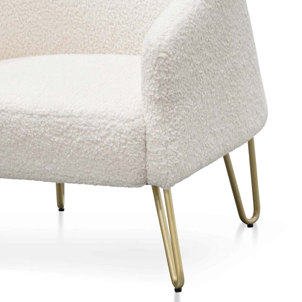 Lena Armchair - Ivory White Synthetic Wool with Golden Legs - Image 7