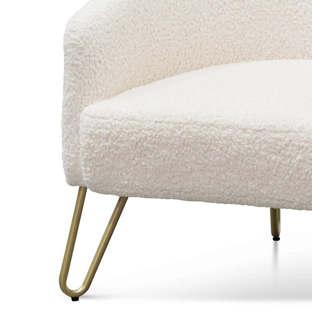 Lena Armchair - Ivory White Synthetic Wool with Golden Legs - Image 6