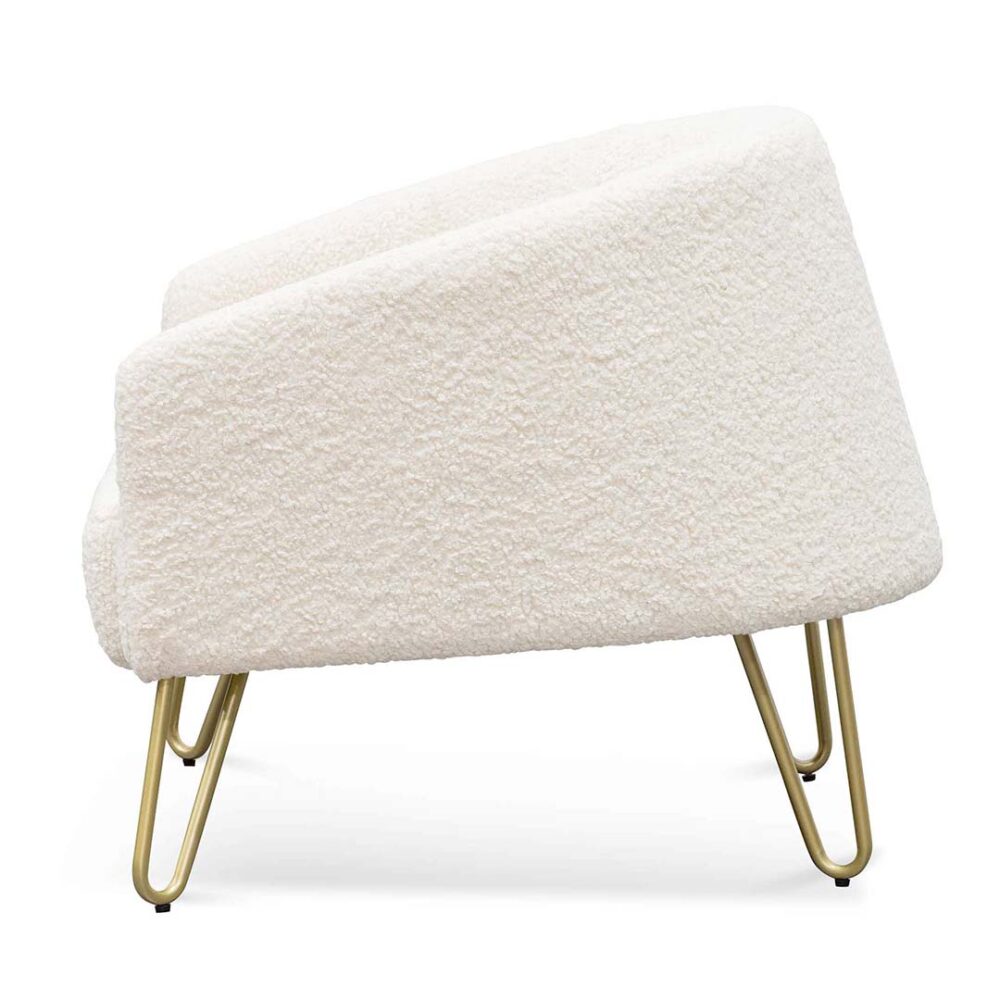 Lena Armchair - Ivory White Synthetic Wool with Golden Legs - Image 3