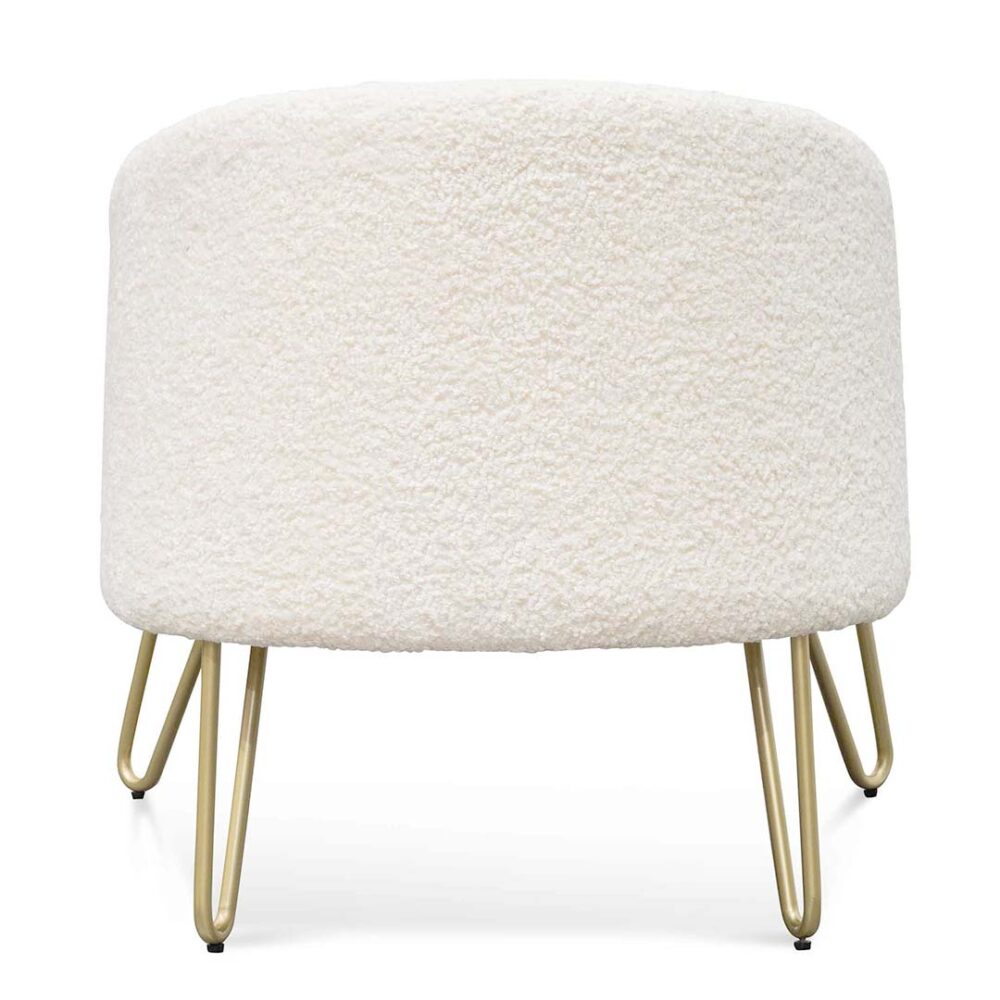 Lena Armchair - Ivory White Synthetic Wool with Golden Legs - Image 4