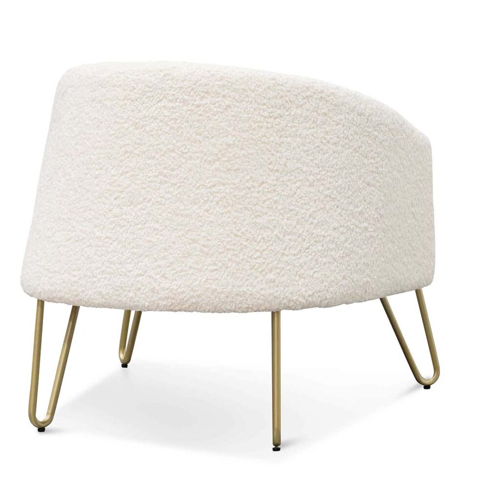 Lena Armchair - Ivory White Synthetic Wool with Golden Legs - Image 5