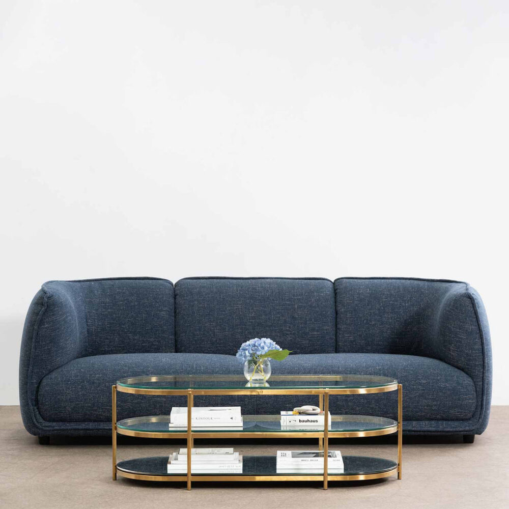 Chapman 3 Seater Fabric Sofa - Dark Blue - Image 2