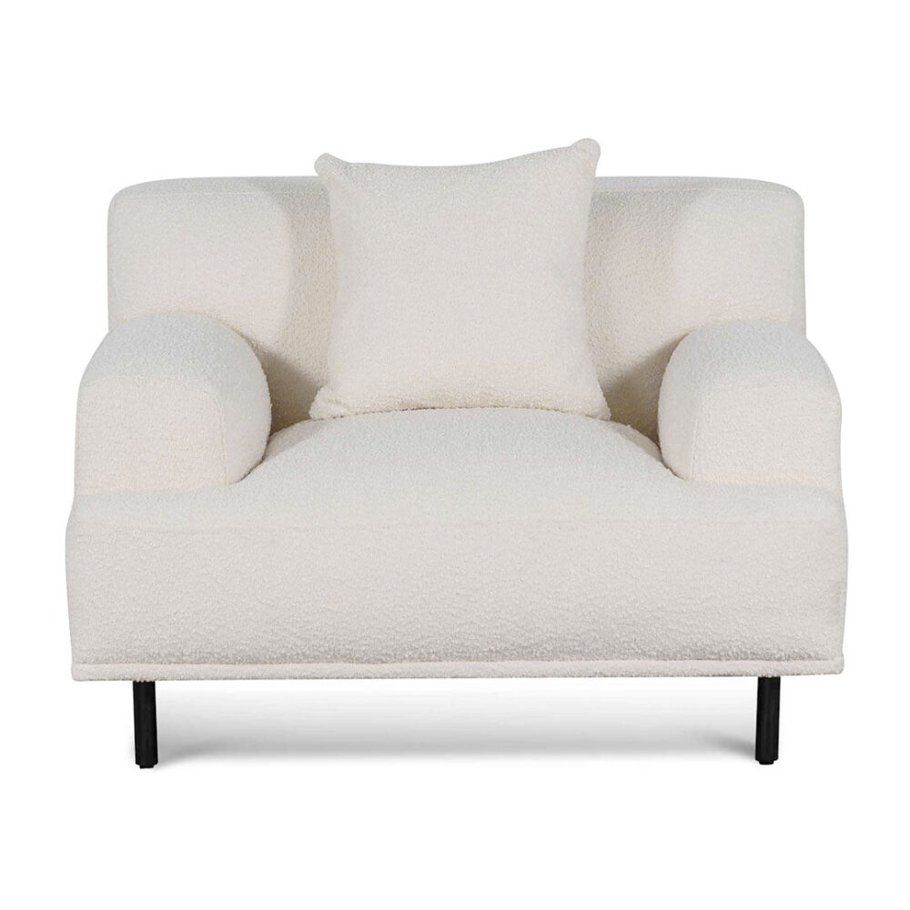 Jasleen Fabric Armchair - Ivory White Boucle with Black Legs - Image 2