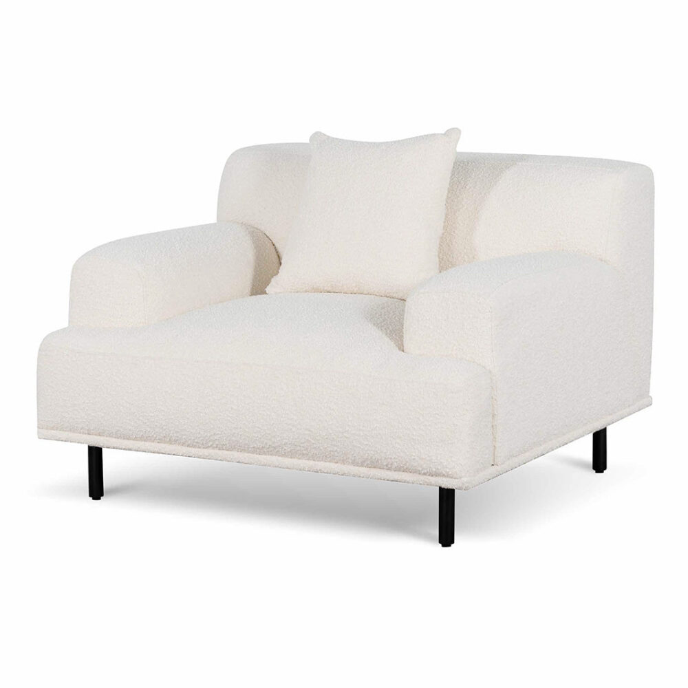 Jasleen Fabric Armchair - Ivory White Boucle with Black Legs