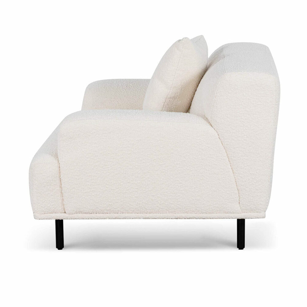 Jasleen Fabric Armchair - Ivory White Boucle with Black Legs - Image 3