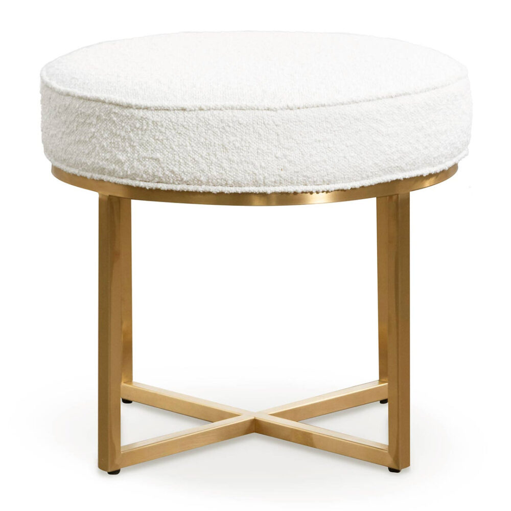 Bianka Ivory White Boucle Ottoman - Brushed Gold Base - Image 2