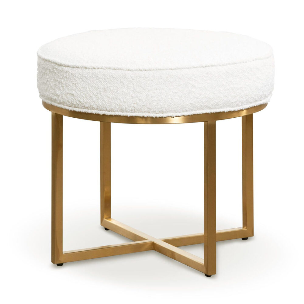 Bianka Ivory White Boucle Ottoman - Brushed Gold Base