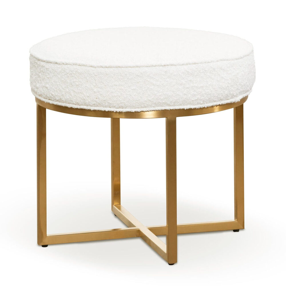 Bianka Ivory White Boucle Ottoman - Brushed Gold Base - Image 3