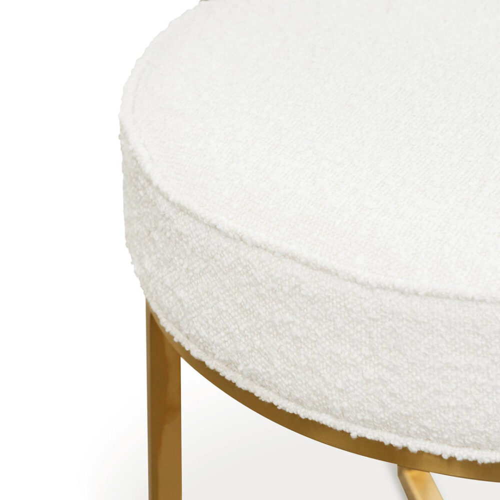 Bianka Ivory White Boucle Ottoman - Brushed Gold Base - Image 5