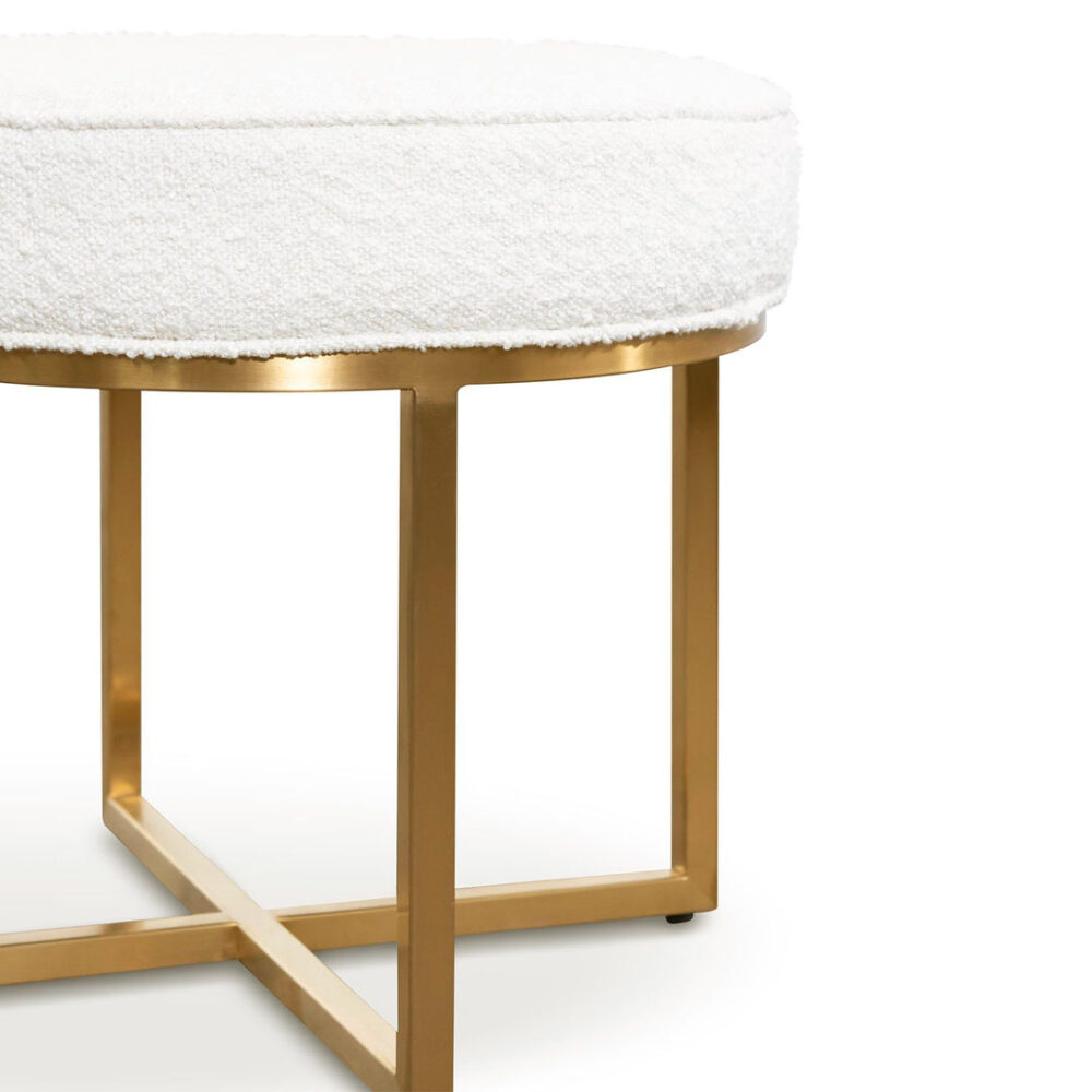 Bianka Ivory White Boucle Ottoman - Brushed Gold Base - Image 4