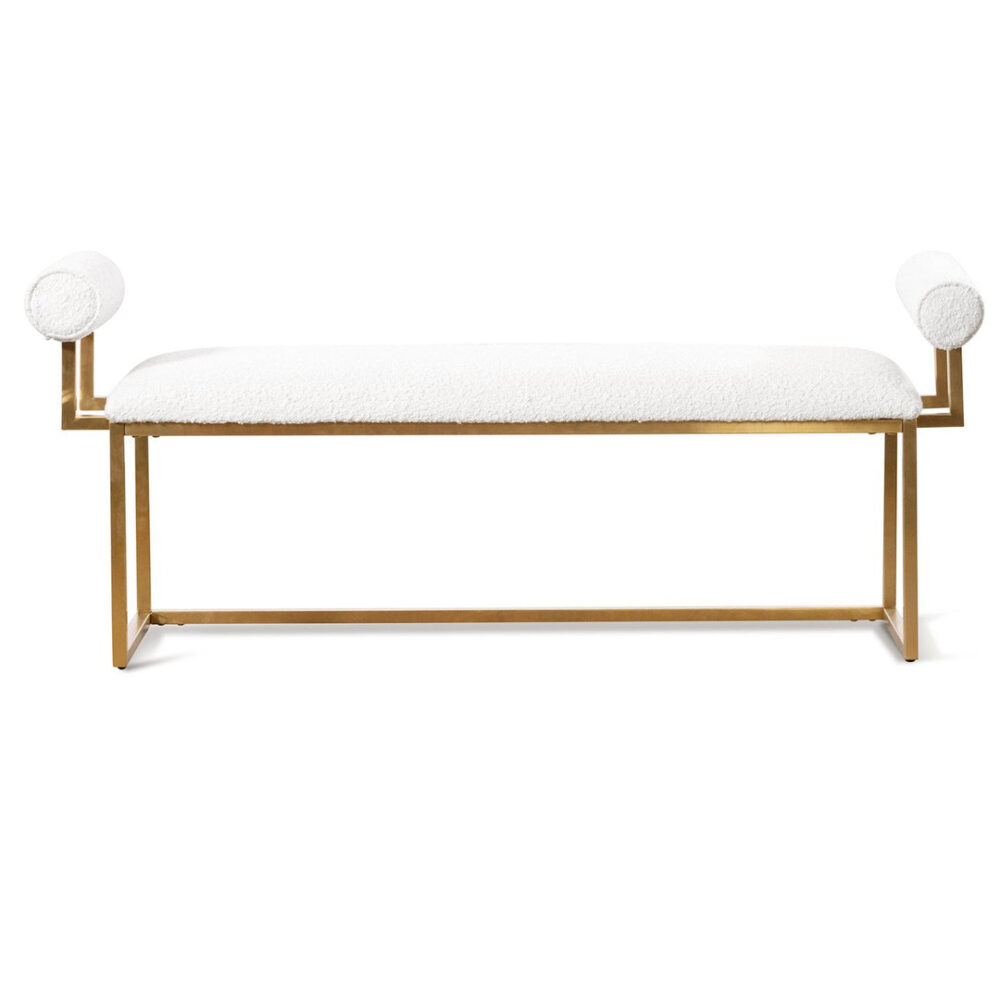 Florence Ivory White Boucle Bench - Brushed Gold Base - Image 3