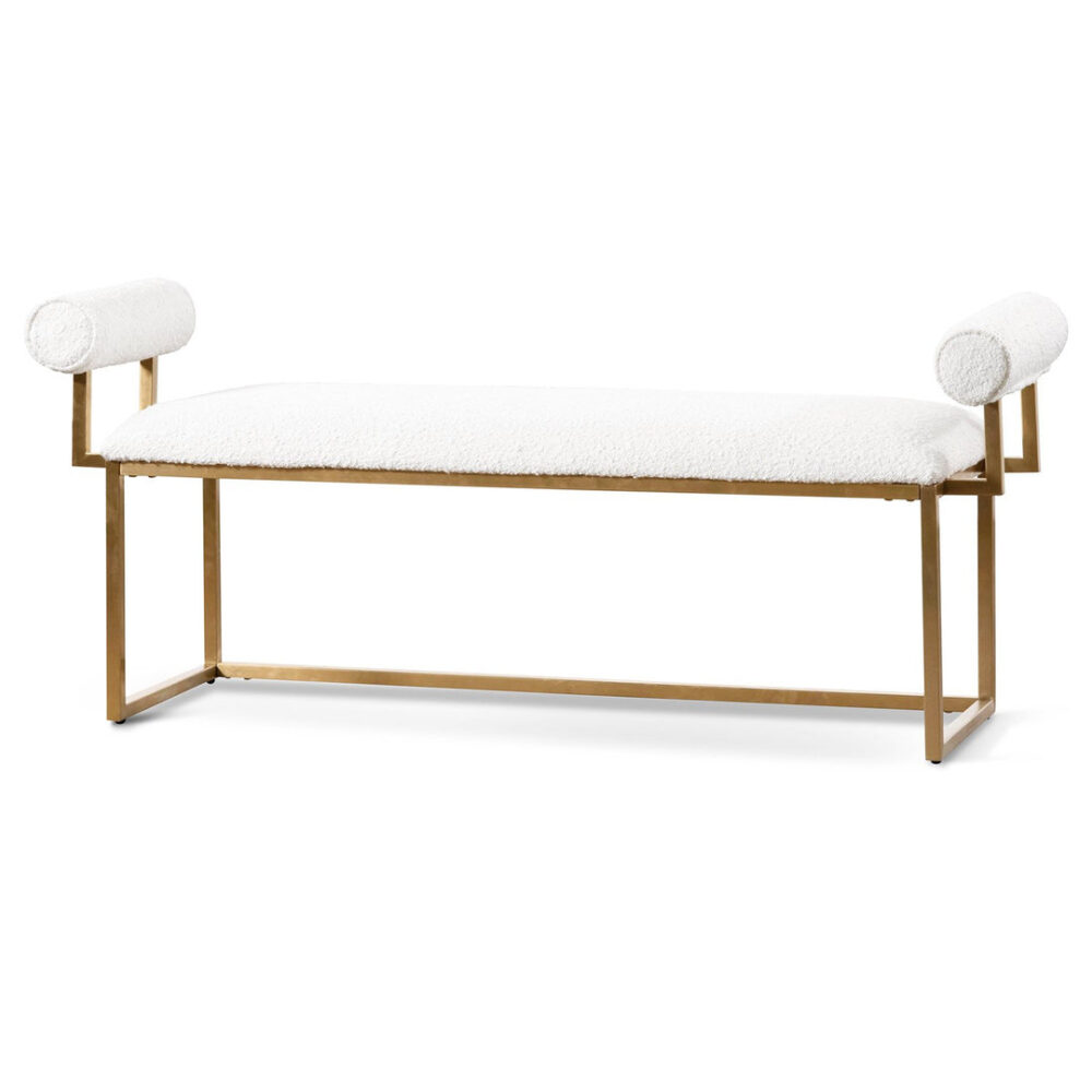 Florence Ivory White Boucle Bench - Brushed Gold Base - Image 4