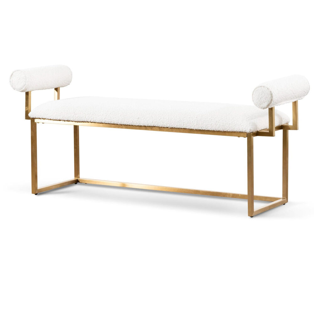 Florence Ivory White Boucle Bench - Brushed Gold Base