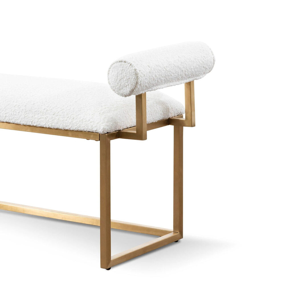 Florence Ivory White Boucle Bench - Brushed Gold Base - Image 5