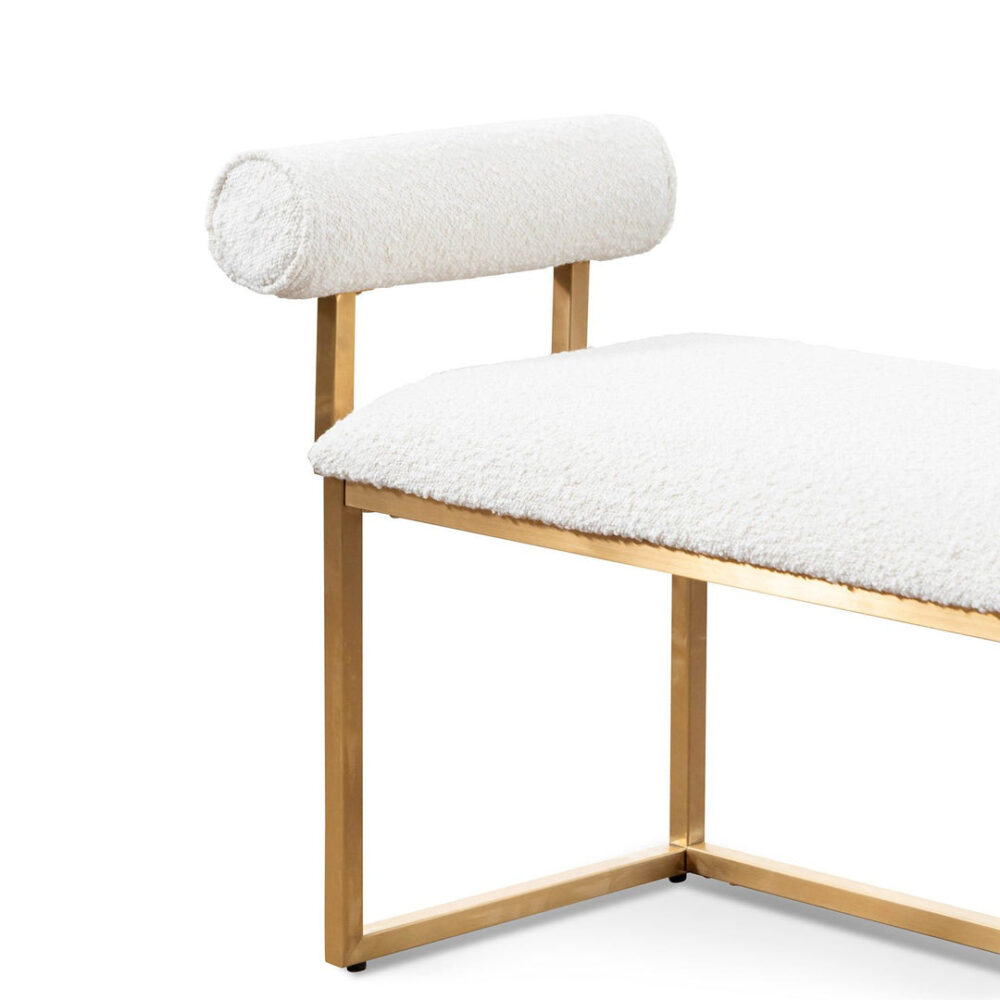 Florence Ivory White Boucle Bench - Brushed Gold Base - Image 8