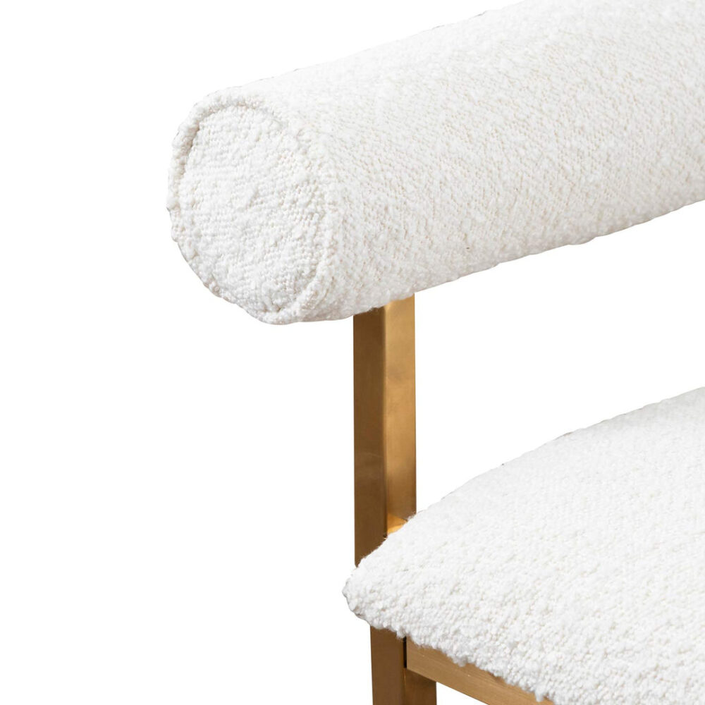 Florence Ivory White Boucle Bench - Brushed Gold Base - Image 9