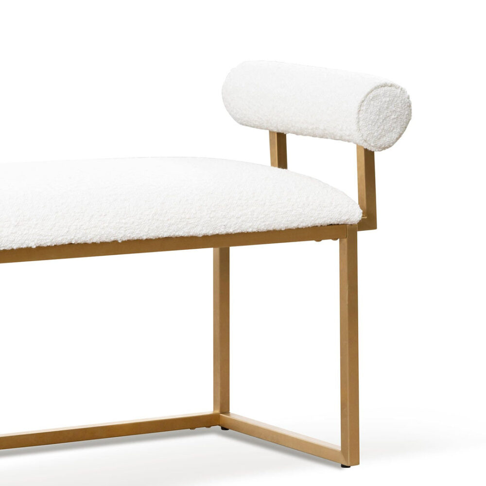 Florence Ivory White Boucle Bench - Brushed Gold Base - Image 6