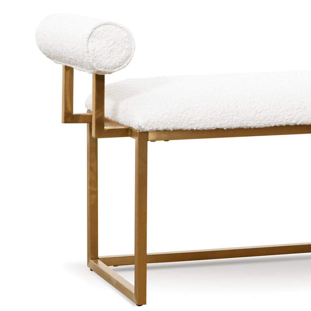 Florence Ivory White Boucle Bench - Brushed Gold Base - Image 7