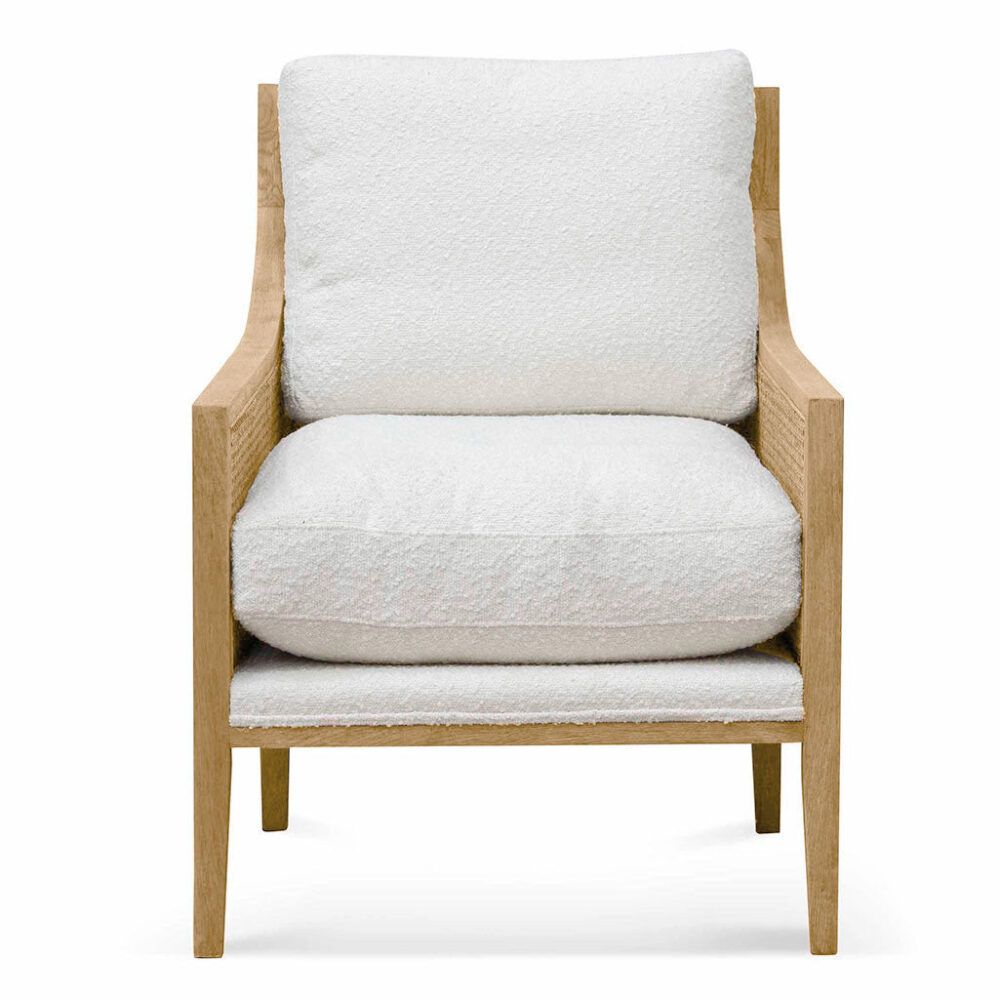 Ayala Rattan Arm Chair - Ivory White Boucle - Image 2