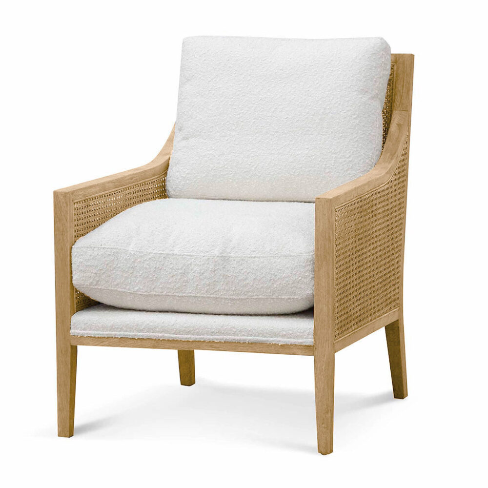 Ayala Rattan Arm Chair - Ivory White Boucle