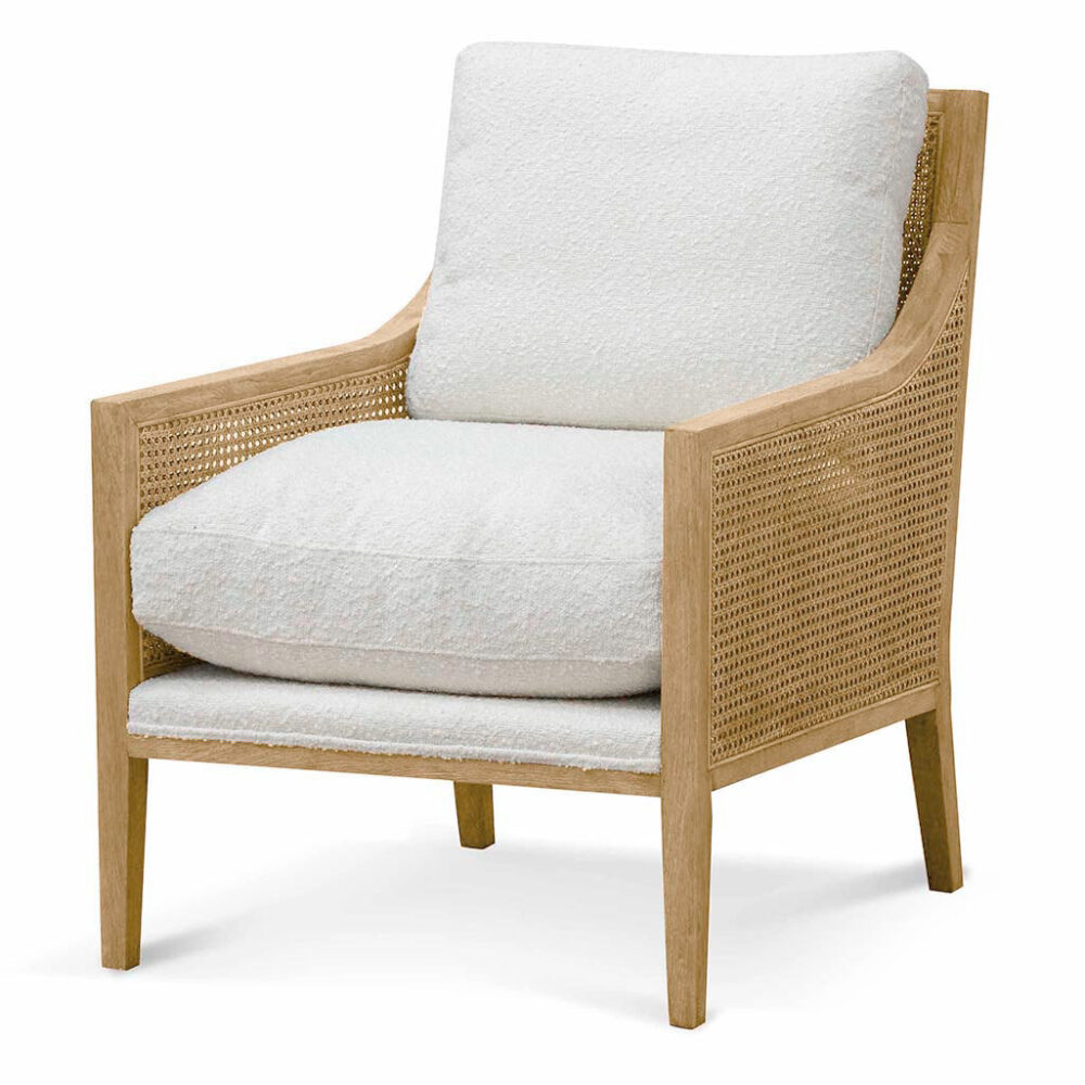 Ayala Rattan Arm Chair - Ivory White Boucle - Image 3