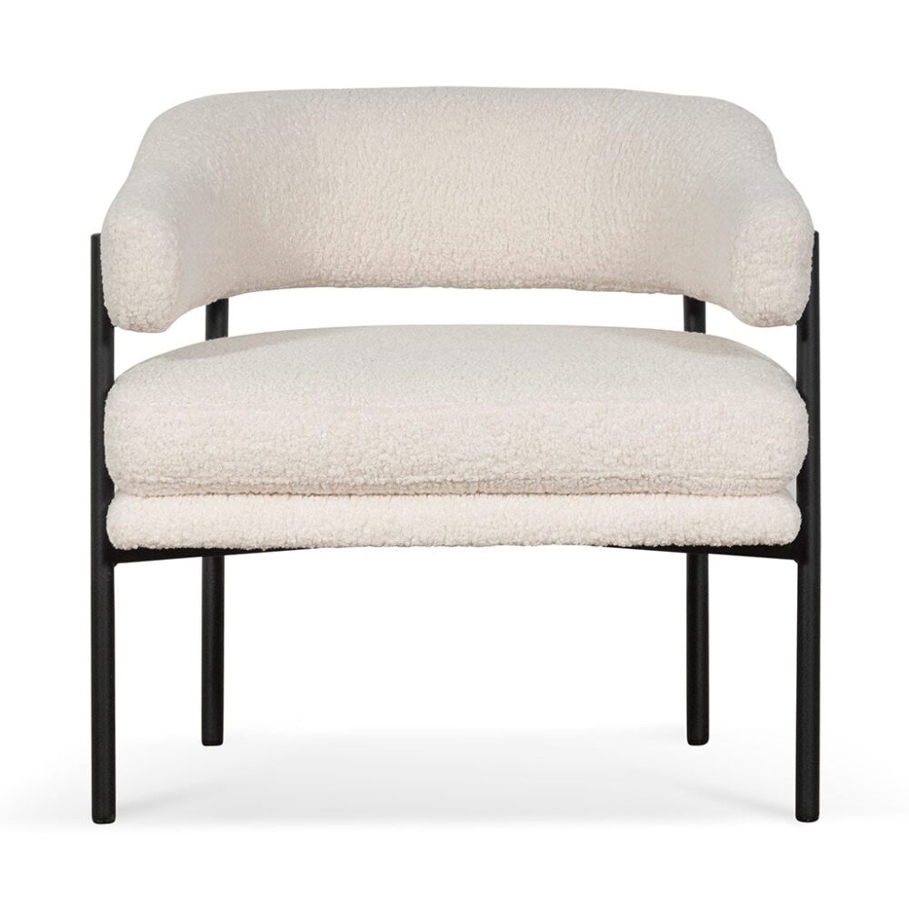 Walton Ivory White Sherpa Armchair - Black Legs - Image 2