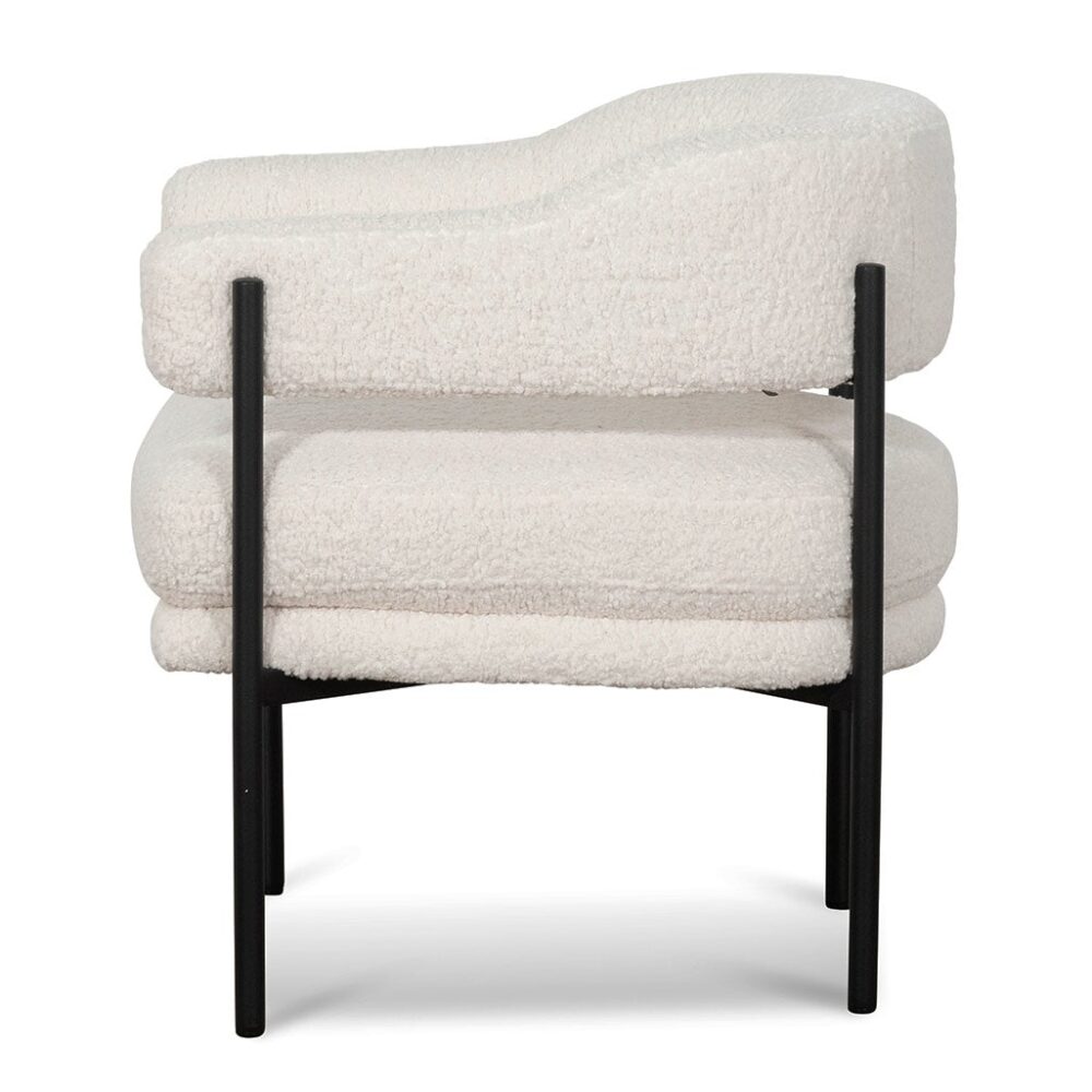 Walton Ivory White Sherpa Armchair - Black Legs - Image 3