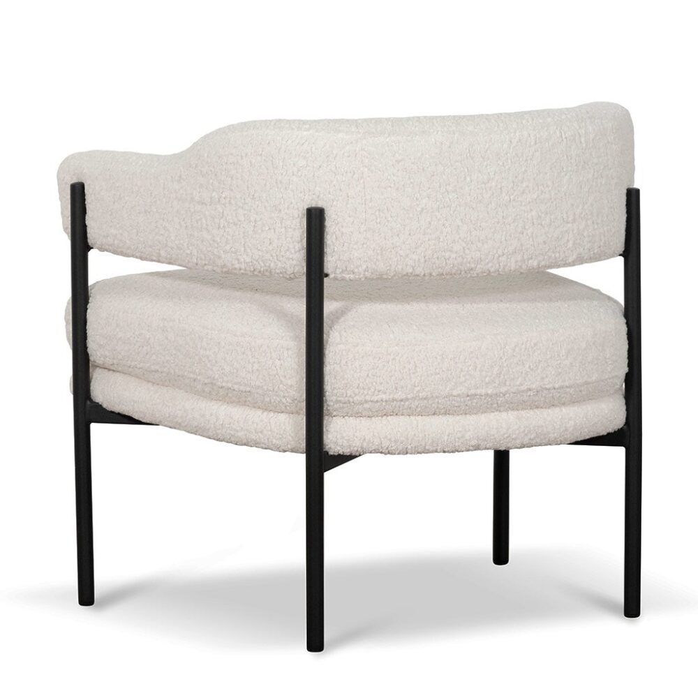 Walton Ivory White Sherpa Armchair - Black Legs - Image 4