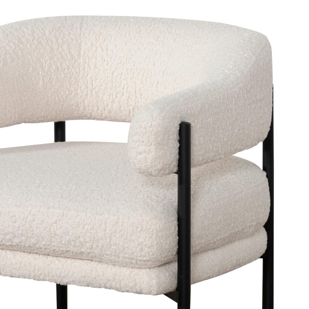 Walton Ivory White Sherpa Armchair - Black Legs - Image 7