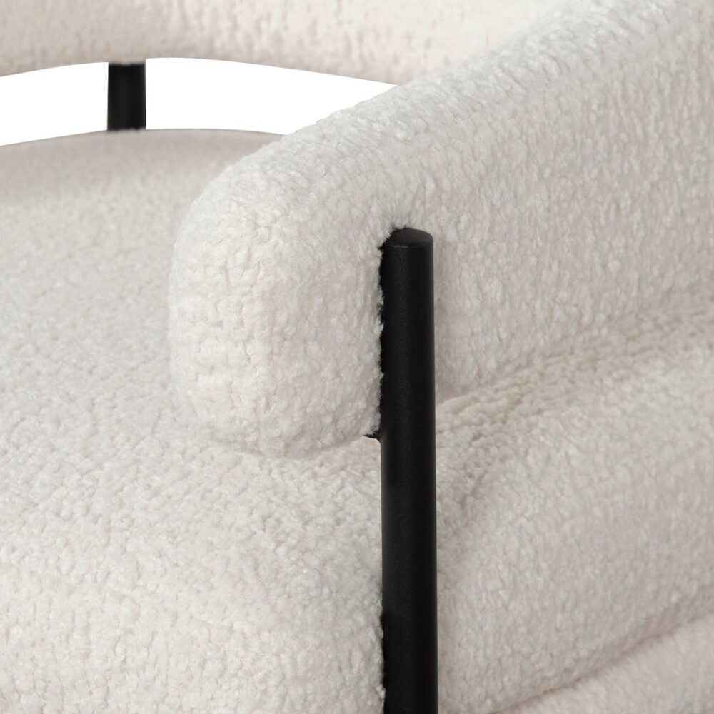 Walton Ivory White Sherpa Armchair - Black Legs - Image 8