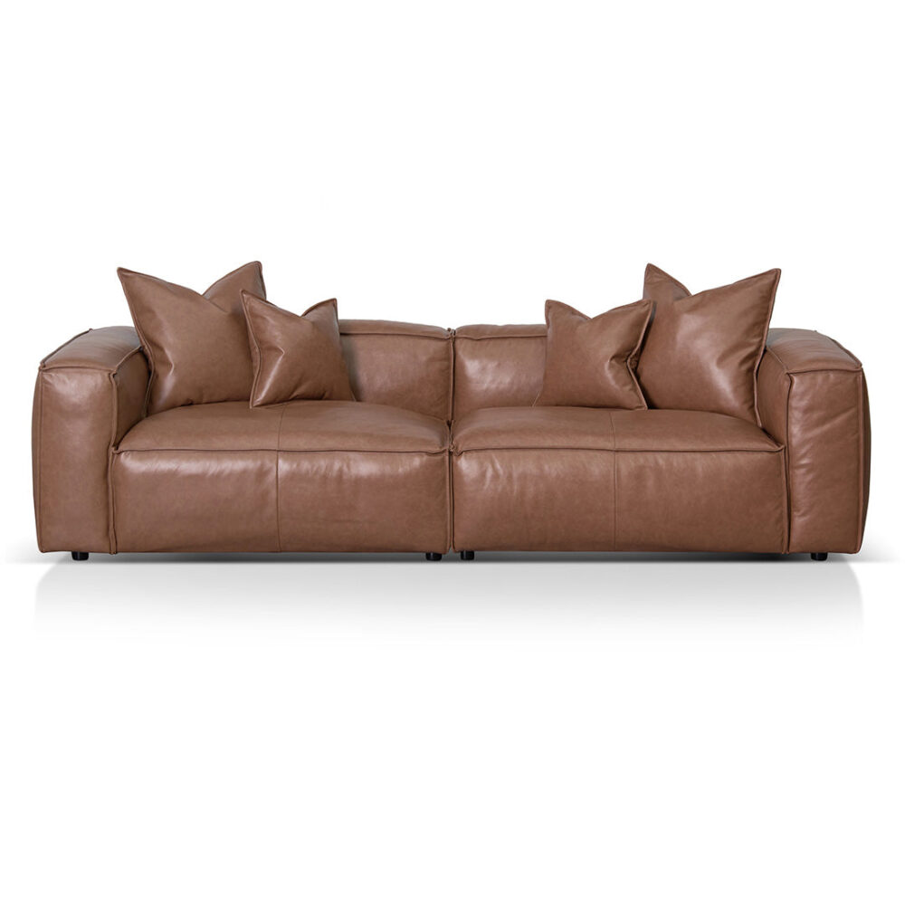 Loft 4 Seater Sofa with Cushion and Pillow - Caramel Brown - Image 2