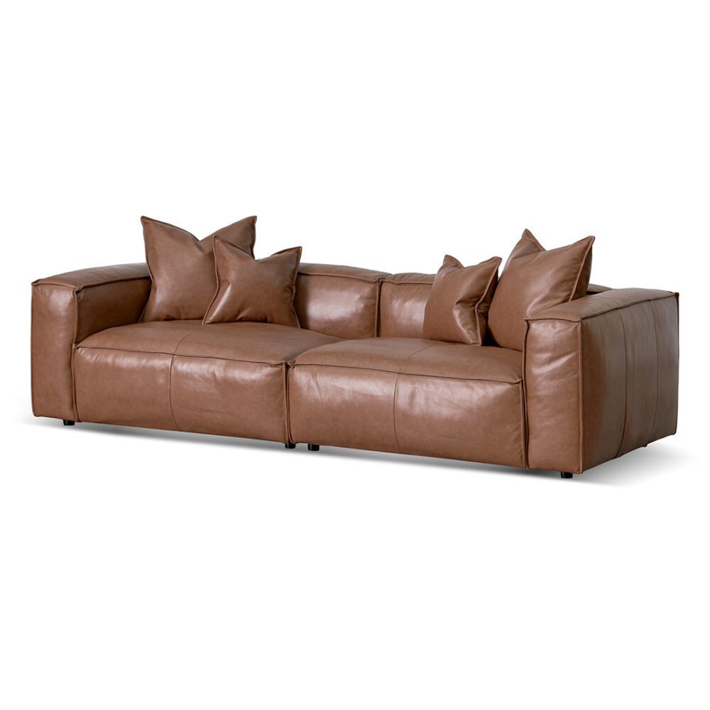 Loft 4 Seater Sofa with Cushion and Pillow - Caramel Brown - Image 3