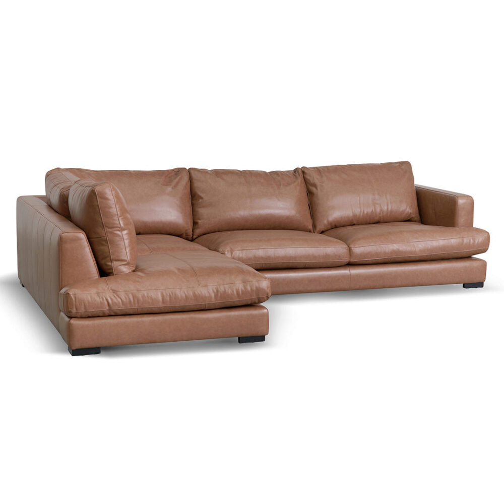 Lucinda 4 Seater Left Chaise Sofa - Caramel Brown